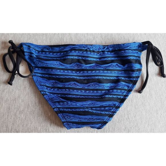 ATHENA BLUE BLACK STRIPED SIDE TIE BIKINI BOTTOM NWOT SZ S - Picture 2 of 5